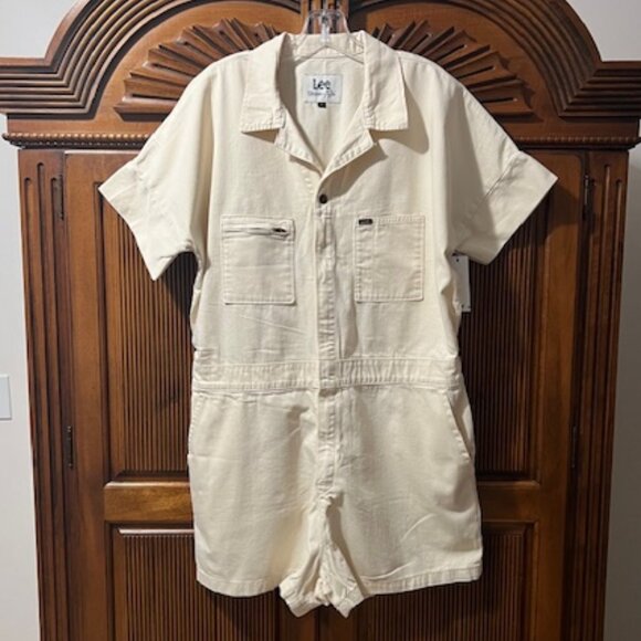 Lee Union-Alls Short Jumpsuit Romper Short Sleeves Off-White XL - Picture 2 of 6